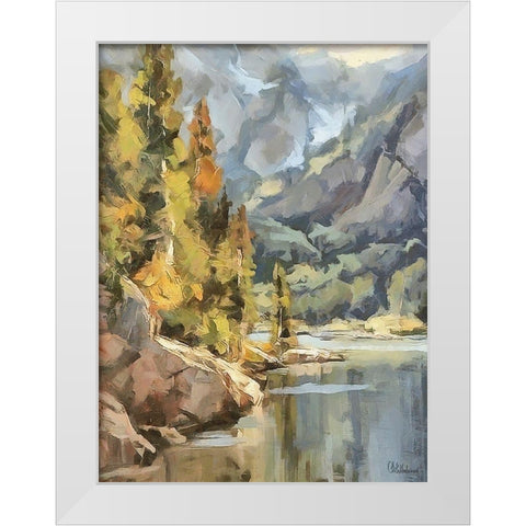 Lake in the Mountains White Modern Wood Framed Art Print by Medeiros, Celito