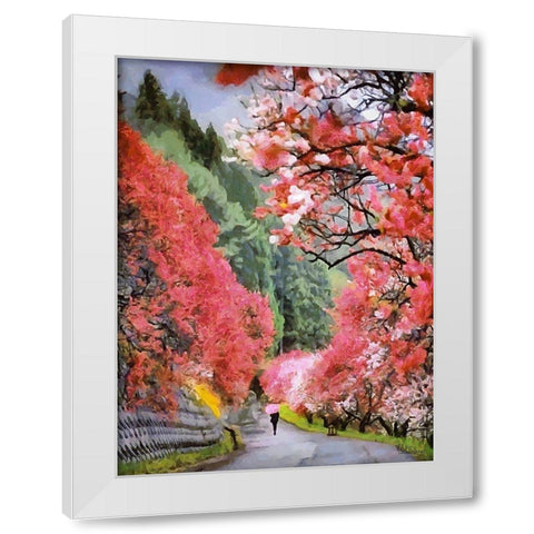 Pink Blooming Trees White Modern Wood Framed Art Print by Medeiros, Celito