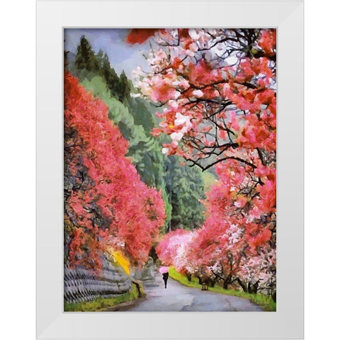Pink Blooming Trees White Modern Wood Framed Art Print by Medeiros, Celito