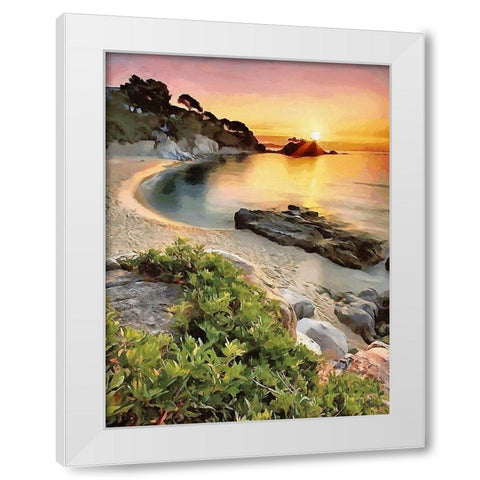 Romantic sunset over the Sandbeach White Modern Wood Framed Art Print by Medeiros, Celito