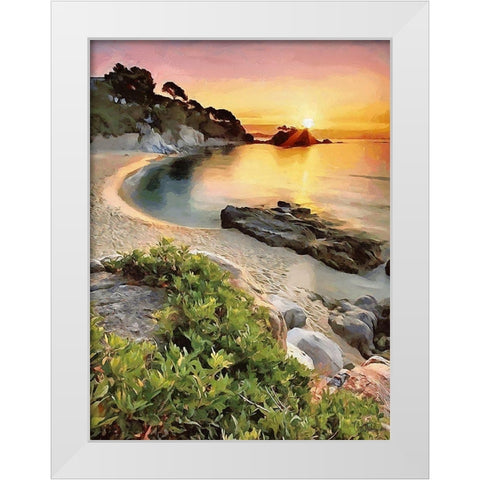 Romantic sunset over the Sandbeach White Modern Wood Framed Art Print by Medeiros, Celito