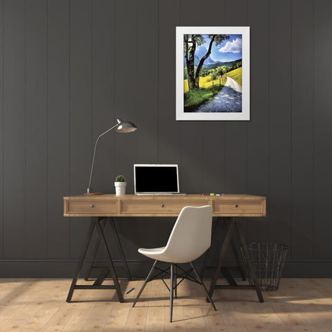 A Big Tree by the Way in the Alps White Modern Wood Framed Art Print by Medeiros, Celito