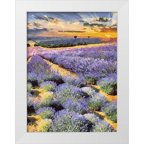 Lavender Field II White Modern Wood Framed Art Print by Medeiros, Celito