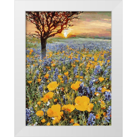 Yellow and Purple Flowers White Modern Wood Framed Art Print by Medeiros, Celito