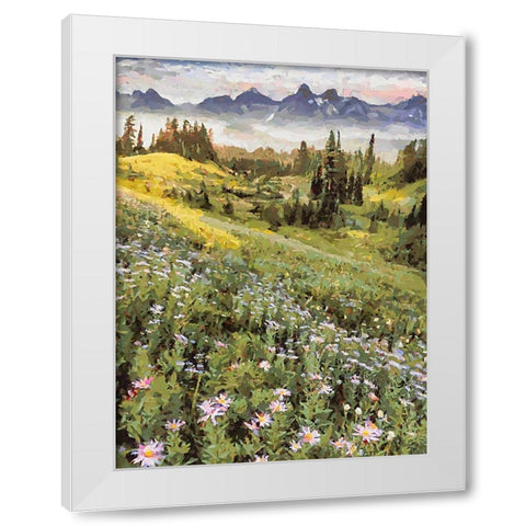 White Flowers in the Mountains White Modern Wood Framed Art Print by Medeiros, Celito