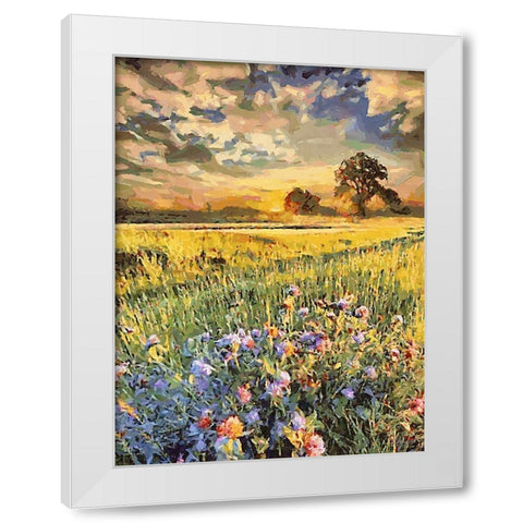 Sunset over Flowers IV White Modern Wood Framed Art Print by Medeiros, Celito