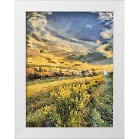 Sunset over Flowers V White Modern Wood Framed Art Print by Medeiros, Celito