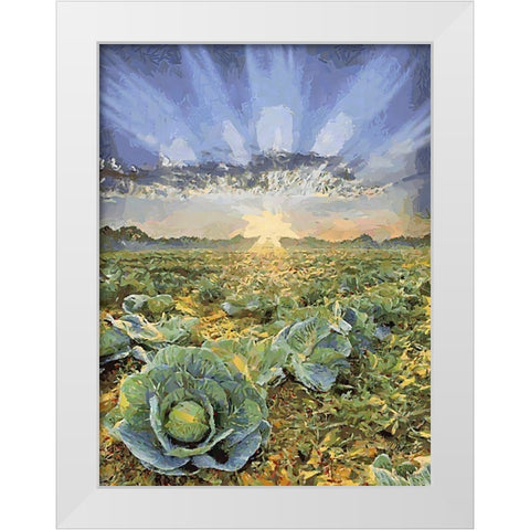 Sunset over Flowers VII White Modern Wood Framed Art Print by Medeiros, Celito