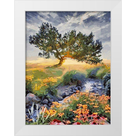 Sunset behind a Tree I White Modern Wood Framed Art Print by Medeiros, Celito