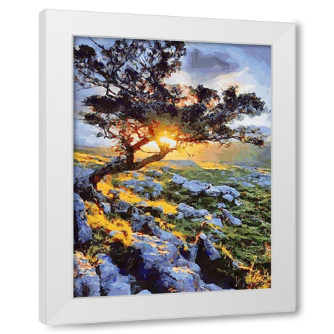 Sunset behind a Tree II White Modern Wood Framed Art Print by Medeiros, Celito