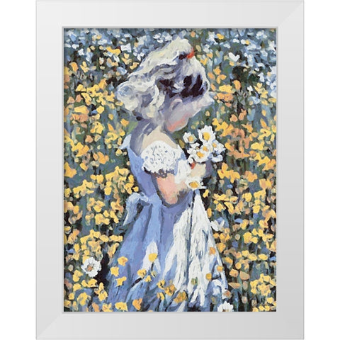 Small Girl with Flowers II White Modern Wood Framed Art Print by Medeiros, Celito