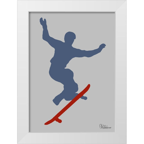 Red Skateboard White Modern Wood Framed Art Print by Medeiros, Celito