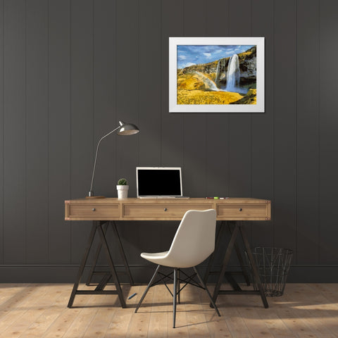 Watterfall Seljandfoss on  Iceland White Modern Wood Framed Art Print by Medeiros, Celito