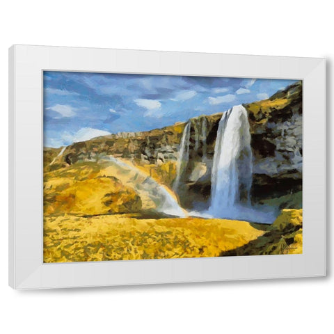 Watterfall Seljandfoss on  Iceland White Modern Wood Framed Art Print by Medeiros, Celito