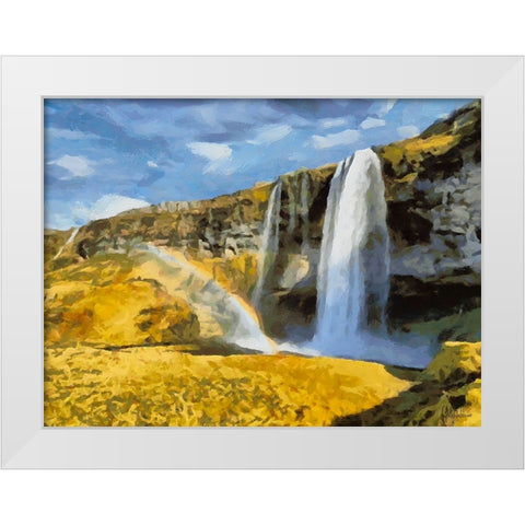 Watterfall Seljandfoss on  Iceland White Modern Wood Framed Art Print by Medeiros, Celito