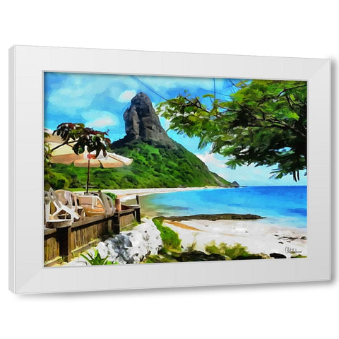 Rock on the Beach White Modern Wood Framed Art Print by Medeiros, Celito