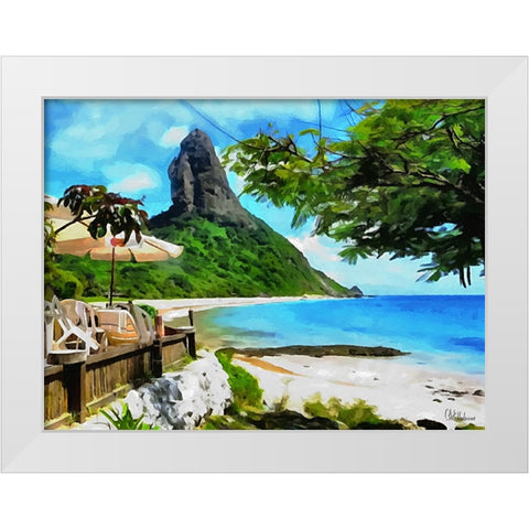 Rock on the Beach White Modern Wood Framed Art Print by Medeiros, Celito