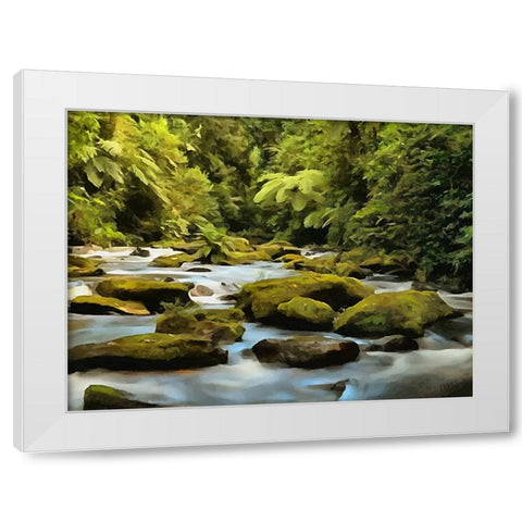 Green Stones in the River White Modern Wood Framed Art Print by Medeiros, Celito