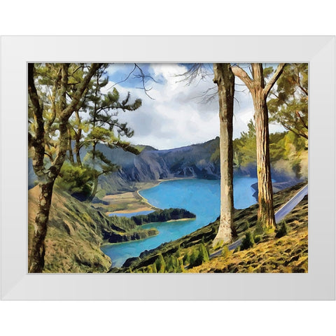 Blue Lake in the Mountains White Modern Wood Framed Art Print by Medeiros, Celito