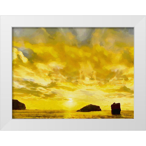 Golden Sunset White Modern Wood Framed Art Print by Medeiros, Celito