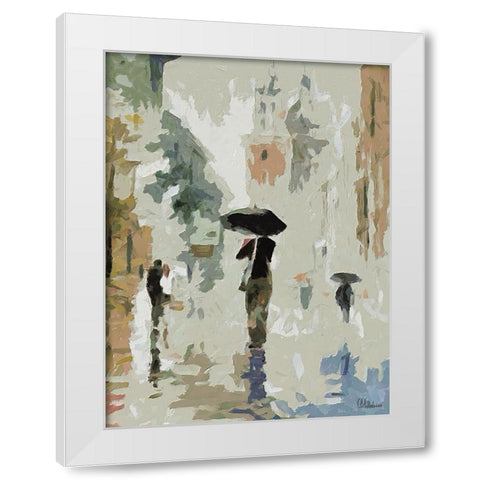 Girl with Black Umbrella White Modern Wood Framed Art Print by Medeiros, Celito
