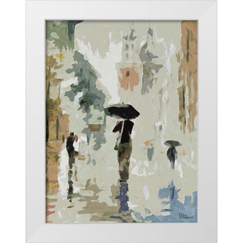 Girl with Black Umbrella White Modern Wood Framed Art Print by Medeiros, Celito