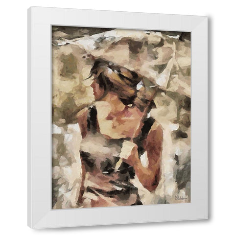 Girl with Brown Umbrella White Modern Wood Framed Art Print by Medeiros, Celito
