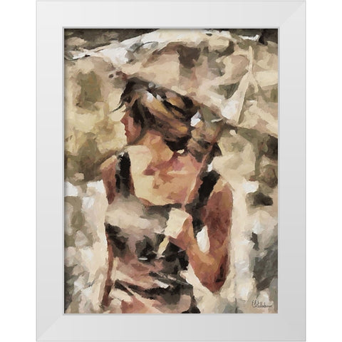 Girl with Brown Umbrella White Modern Wood Framed Art Print by Medeiros, Celito