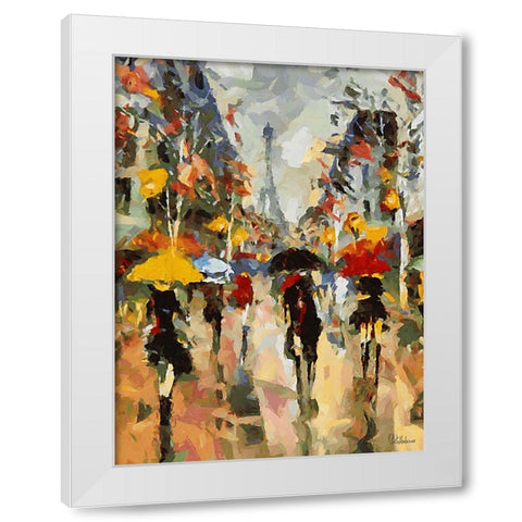 Girls in Paris with different Umbrellas White Modern Wood Framed Art Print by Medeiros, Celito
