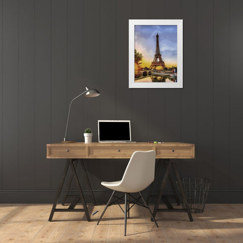 Eiffel Tower View White Modern Wood Framed Art Print by Medeiros, Celito