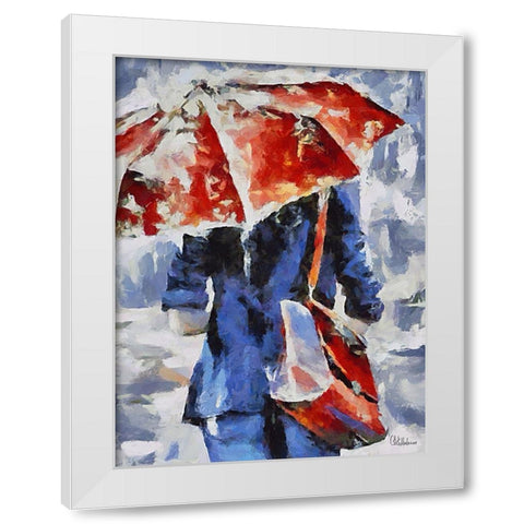 Girl With Red Umbrella and Red  Handbag White Modern Wood Framed Art Print by Medeiros, Celito