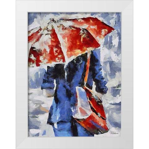 Girl With Red Umbrella and Red  Handbag White Modern Wood Framed Art Print by Medeiros, Celito