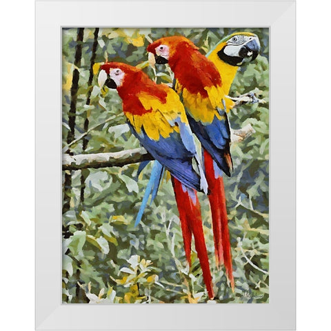 Three Parrots White Modern Wood Framed Art Print by Medeiros, Celito