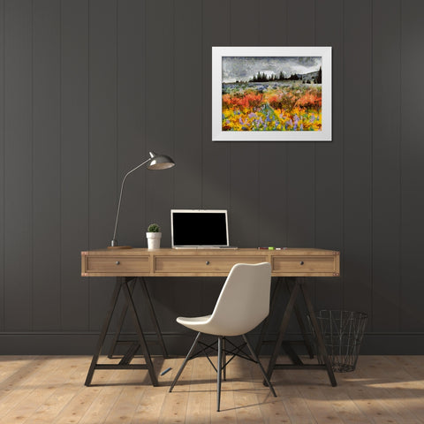 Colorful Meadow with Black and White Sky White Modern Wood Framed Art Print by Medeiros, Celito