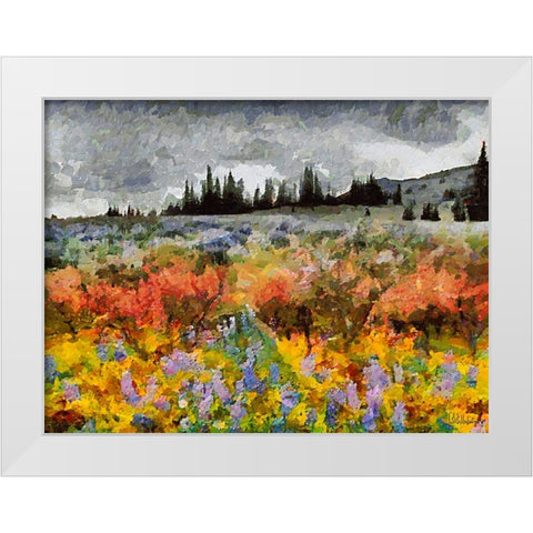 Colorful Meadow with Black and White Sky White Modern Wood Framed Art Print by Medeiros, Celito