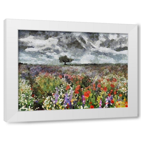 Colorful Meadow with Black and White Sky II White Modern Wood Framed Art Print by Medeiros, Celito