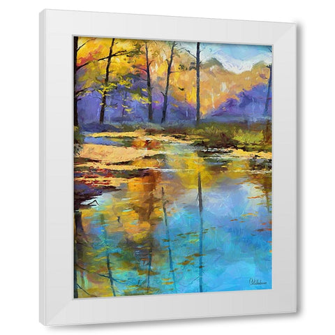 Light Blue Lake in Forest White Modern Wood Framed Art Print by Medeiros, Celito