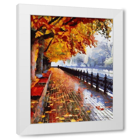 Embankment in Autumn White Modern Wood Framed Art Print by Medeiros, Celito