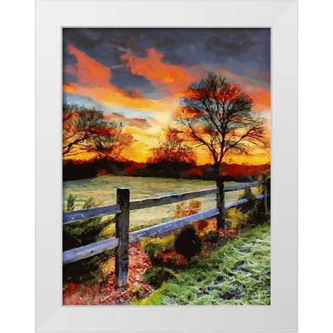 Sunset over the Pond behing the Fence White Modern Wood Framed Art Print by Medeiros, Celito