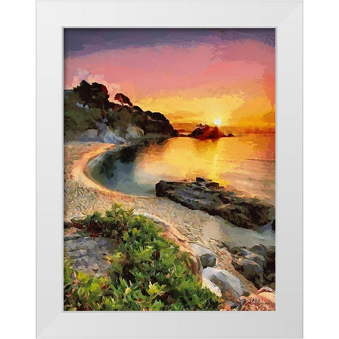 Sunset over the Beach White Modern Wood Framed Art Print by Medeiros, Celito