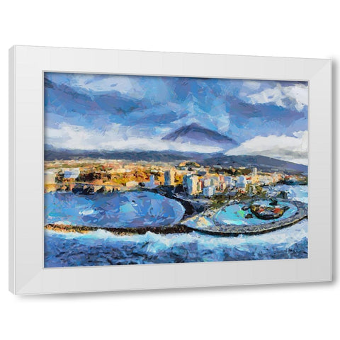 A Bay by a Big Mountain White Modern Wood Framed Art Print by Medeiros, Celito