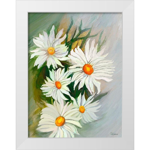 White Daisies White Modern Wood Framed Art Print by Medeiros, Celito