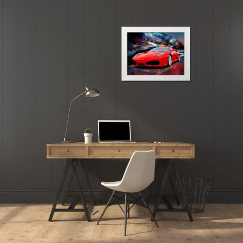 Red Ferrari White Modern Wood Framed Art Print by Medeiros, Celito