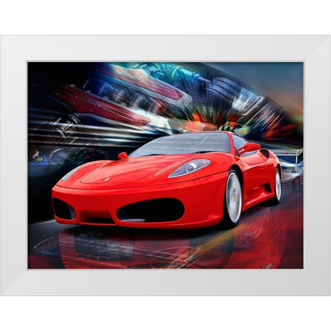 Red Ferrari White Modern Wood Framed Art Print by Medeiros, Celito