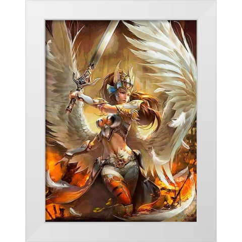 An Angel with sward White Modern Wood Framed Art Print by Medeiros, Celito