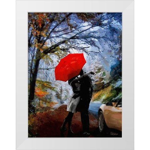 A Kiss under Red Umbrella White Modern Wood Framed Art Print by Medeiros, Celito