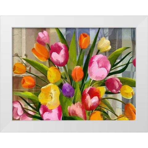 Bouquet of Tulips White Modern Wood Framed Art Print by Medeiros, Celito