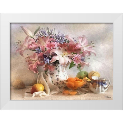 Stilllife with Flowers and Fruits White Modern Wood Framed Art Print by Medeiros, Celito