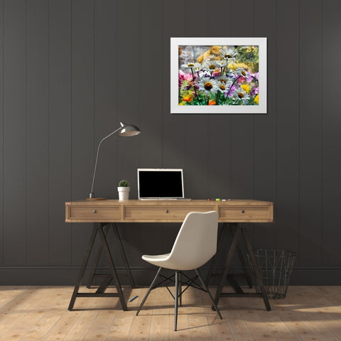 Daisies in the Wind White Modern Wood Framed Art Print by Medeiros, Celito
