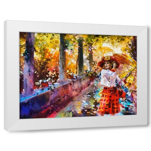 Girl with Umbrella White Modern Wood Framed Art Print by Medeiros, Celito